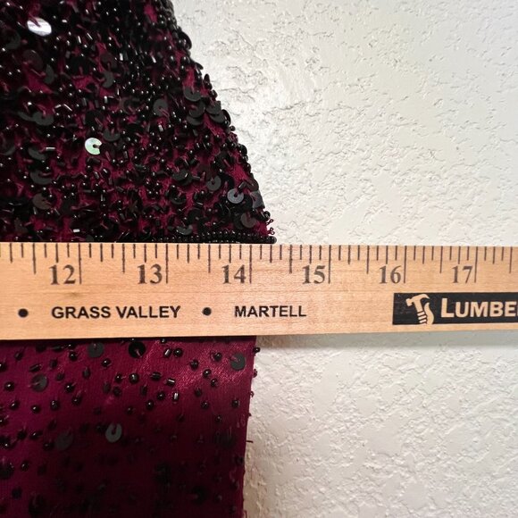 NWT SCALA Sequined Evening Beaded Halter Silk Burgundy Maxi Prom Dress L 9-10 - Picture 5 of 15